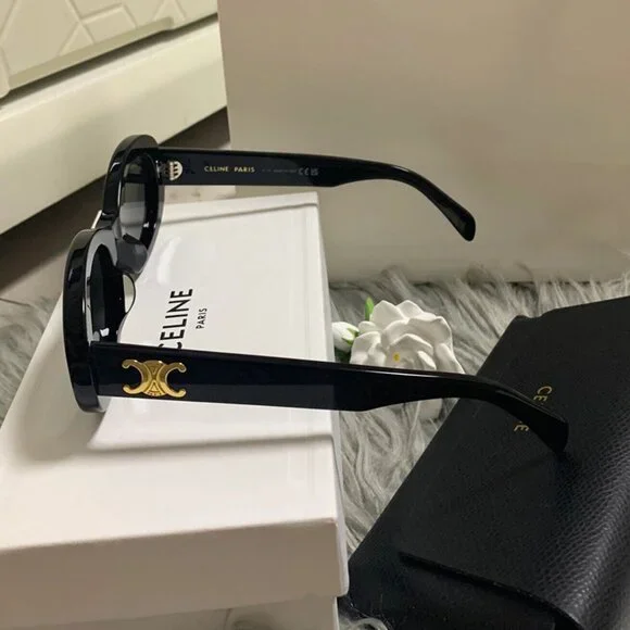 Celine Triomphe Oval Black Sunglasses - Picture 3 of 7
